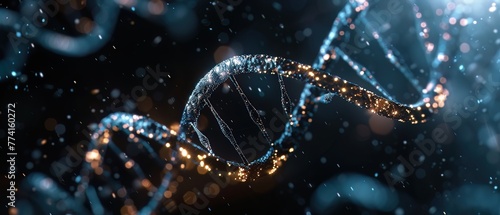 A double helix structure of DNA illuminated against a dark background, symbolizing the blueprint of life