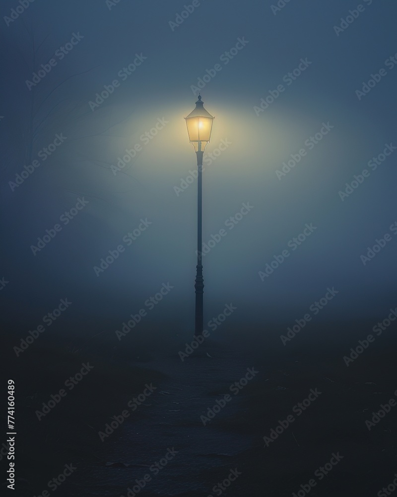 A street lamp illuminating a foggy path, symbolizing guidance and vision in uncertain times