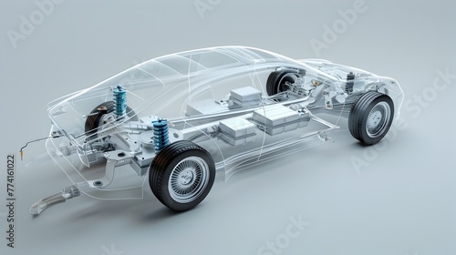 Transparent Electric Vehicle Exploded View Showcasing Assembly and Components