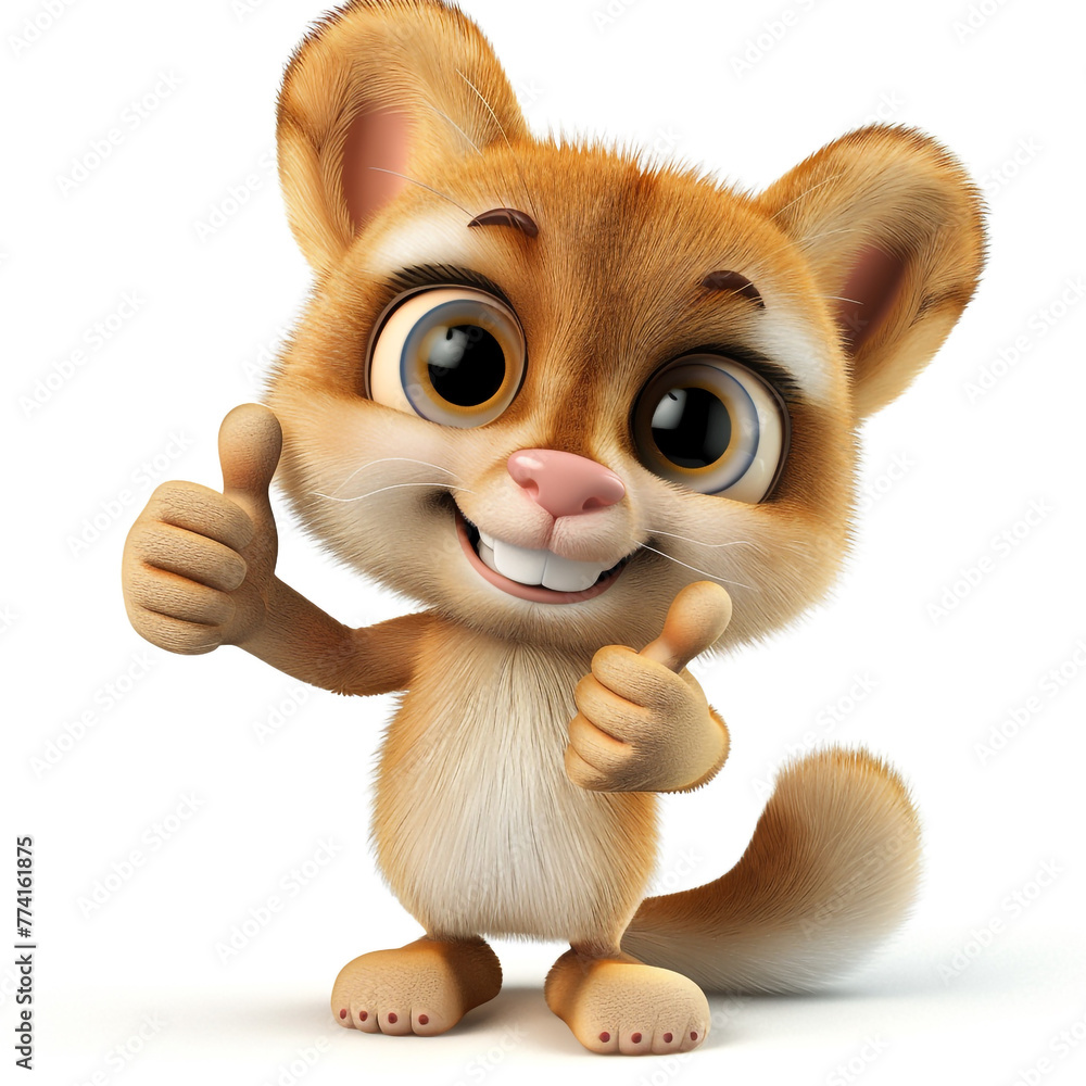 Obraz premium A 3d cartoon cute and smiling character giving a thumbs up. 