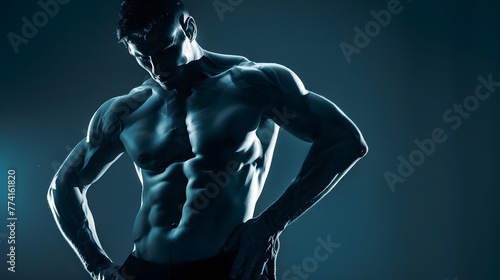 Sure, here is a description for an image of a male torso: Shirtless muscular male torso