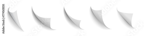 Paper page curl set. Curled corner sheet vector element.