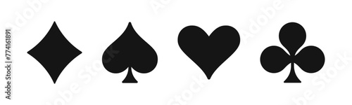Hearts, spades, clubs and diamonds playing card symbol set. Heart, spade, club and diamond cards icons.