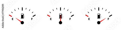 Fuel gauge vector set. Gas measure dashboard. Full and empty gasoline tank. photo