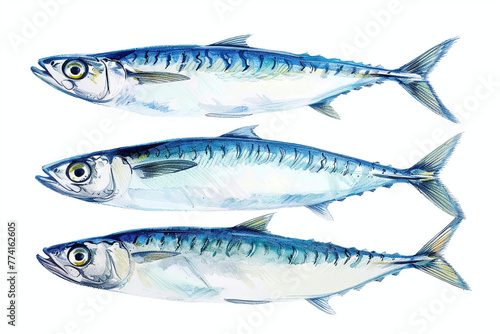 Three large sardine fish on a white background