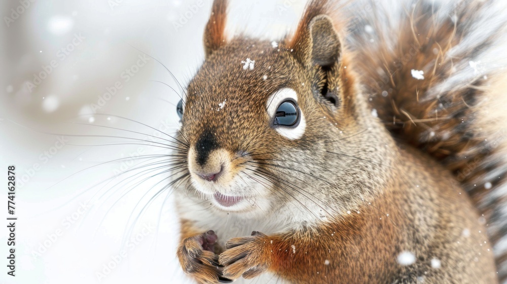 close up of a Red Squirrel in Winter on a white background.AI generated image close up of a Red Squirrel in Winter on a white background.AI generated image