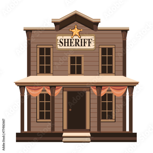 Wild West sheriff office, town building of cowboy.