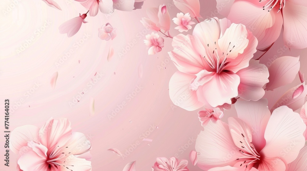 beautiful flowers light pink background.vector illustration.banner with central text area