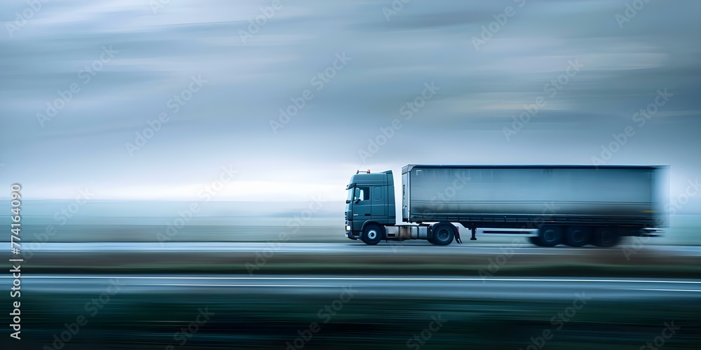Efficient Commercial Hauling: A Moving Semitruck in Action Displaying Speed and Precision. Concept Commercial Hauling, Moving Semitruck, Speed, Precision, Efficient Operations - obrazy, fototapety, plakaty 