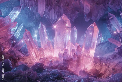 A wallpaper art of a glowing crystal cavern with thousands of points of light.