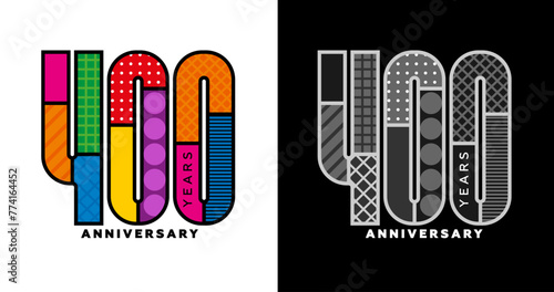 400th anniversary, 400th anniversary logo set, three hundred and fifty years anniversary, colorful logo for celebration, invitations, congratulations, web template, flyer and booklet, retro photo