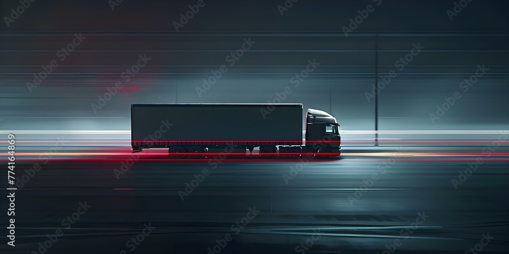Efficient Commercial Hauling and Express Delivery in Truck Transportation Logistics: Symbolized by a Moving Semitruck. Concept Truck Transportation, Commercial Hauling, Express Delivery, Logistics