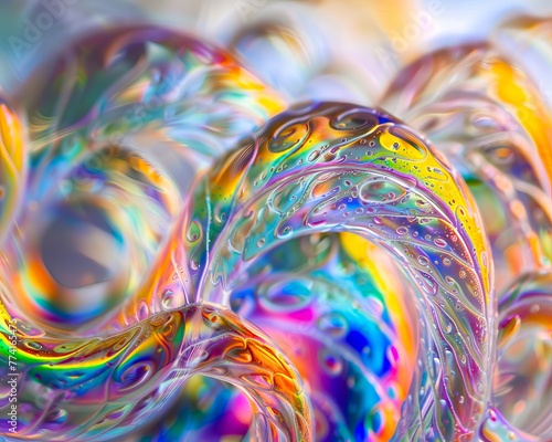 Detailed close-up of swirling colors in a soap bubble, super realistic