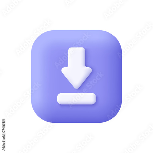 Download or upload arrow on button. Internet data, cloud technology and computer interface concept. 3d vector icon. Cartoon minimal style.