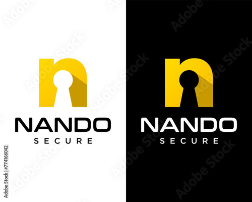 Letter n monogram secure keyhole logo design.

