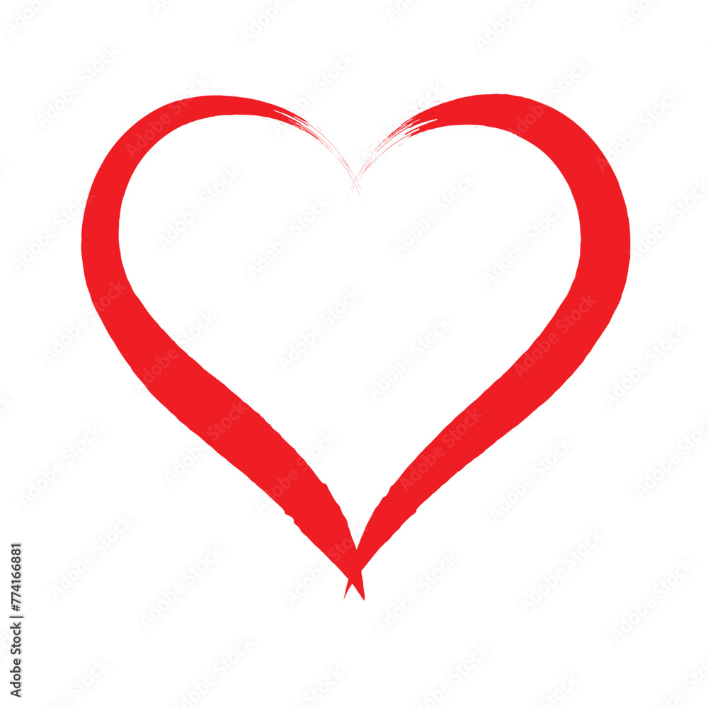 Vector Heart shape outline with brush painting isolated on white background