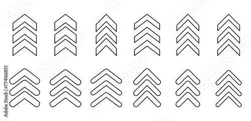 Chevron line arrow set. Vector illustration isolated on white.