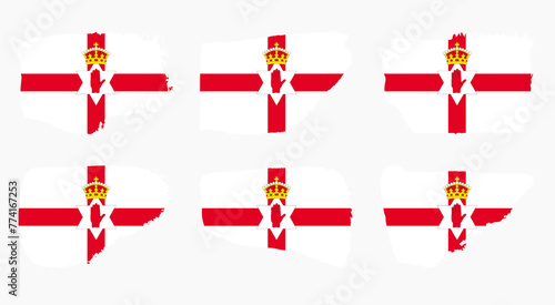 Northern Ireland flag collection with palette knife paint brush strokes grunge texture design. Grunge brush stroke effect set