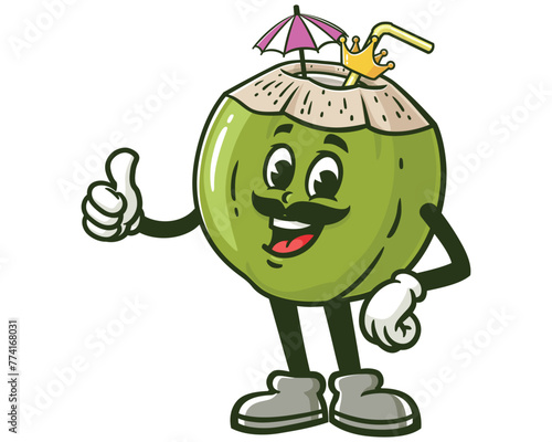 Coconut King cartoon mascot illustration character vector clip art hand drawn