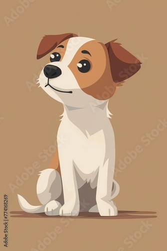Puppy wagging tail  adorable icon  minimalist vector  digital  soft brown and cream colors