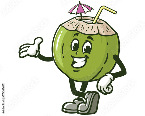 smiling Coconut cartoon mascot illustration character vector clip art hand drawn
