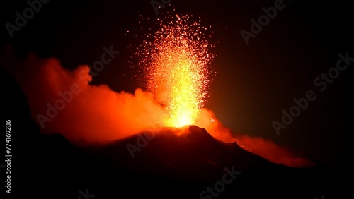 Eruption of the Stromboli Volcano in the Eolian Islands next to Sicily.