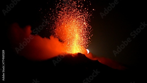 Eruption of the Stromboli Volcano in the Eolian Islands next to Sicily.