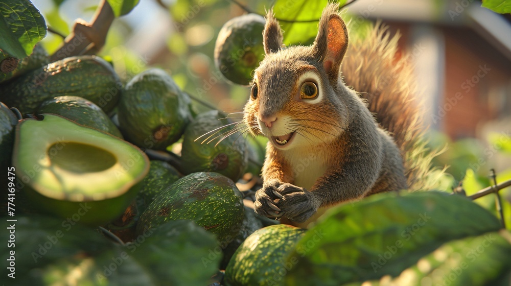 The Great Avocado Heist  Mischievous Squirrels Plotting in a Suburban Backyard