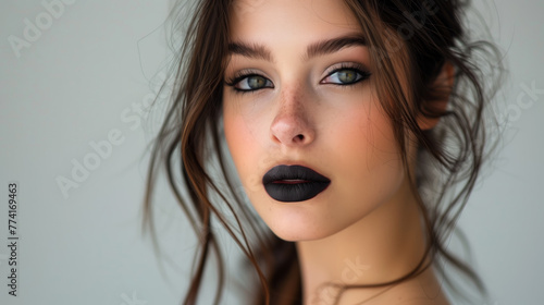 A beautiful young woman with black lipstick