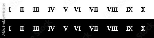 Set of roman numerals, from 1 to 10. Vector isolated on background.
