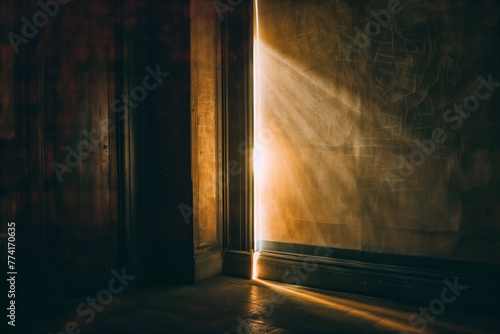 You shall have no other gods before Me. A single beam of light pierces through the darkness, symbolizing the divine revelation of the First Commandment