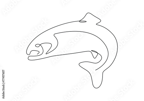Continuous one line drawing of salmon for fishing logo identity vector illustration. Premium vector