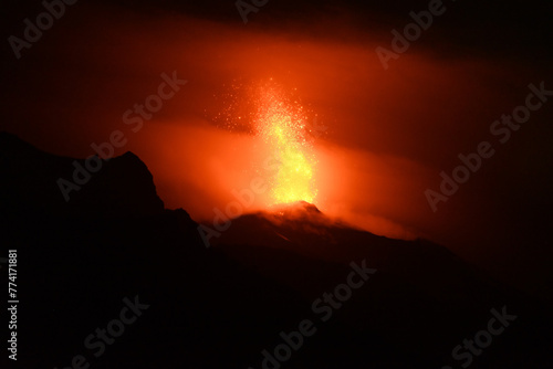Eruption of the Stromboli in the Eolian Islands next to Sicily.
