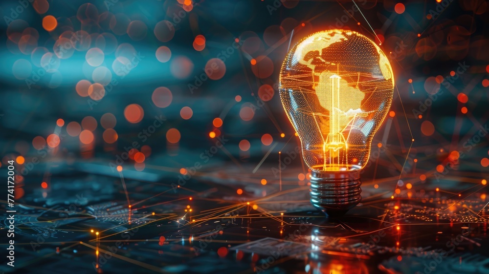 Combining education and intelligence with a theme of global travel, a lightbulb Combining education and intelligence with a theme of global travel, a lightbulb