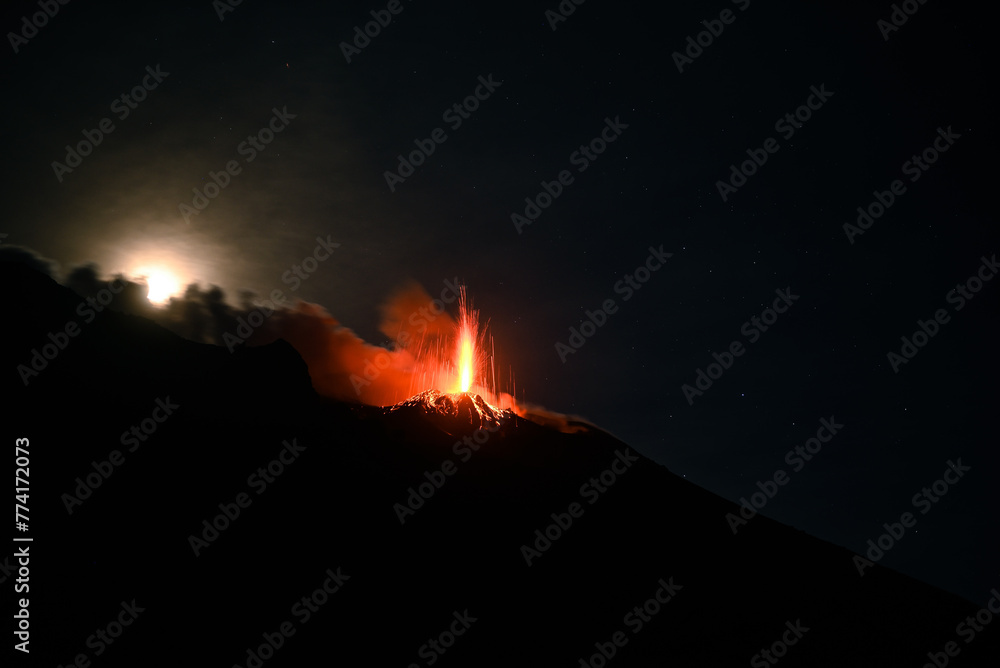 Eruption of the Stromboli in the Eolian Islands next to Sicily.