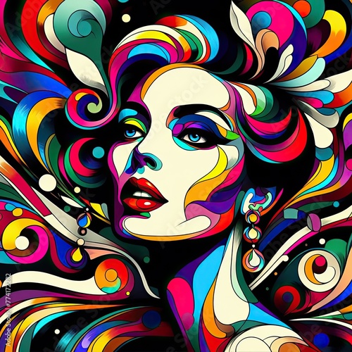 Vivid lively colorful abstract potrait of a 1950 s royalty woman