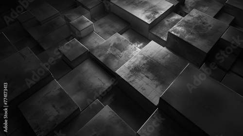 A wall made of gray blocks with a black and white color scheme. Generative ai.