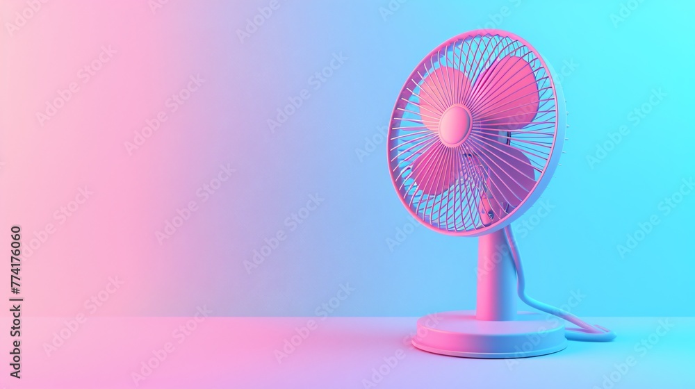 A clay rendered electric fan on a solid pastel background cool breeze meets cooler aesthetics