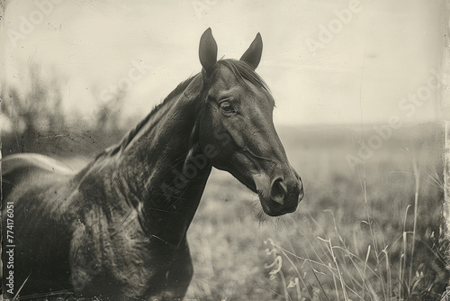 Fotografía analógica nostálgica de caballo salvaje