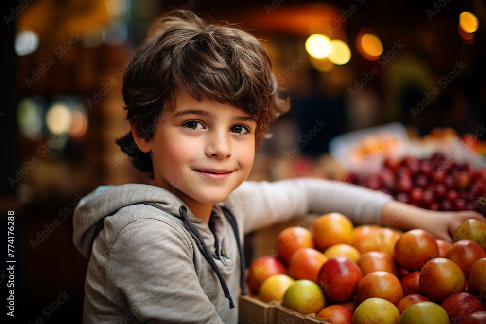 Fototapeta premium Smiling person enjoying a day at the farmers market generative AI image