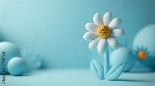A single 3D clay daisy pastel shades standing out on a white background symbolizing purity photo