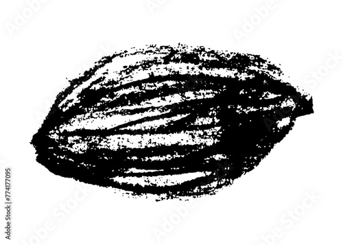 Vector hand-drawn illustration almonds. Black charcoal drawing of almond nut for marzipan paste label design or almond butter packaging. Botanical sketch for ketogenic diet banner.