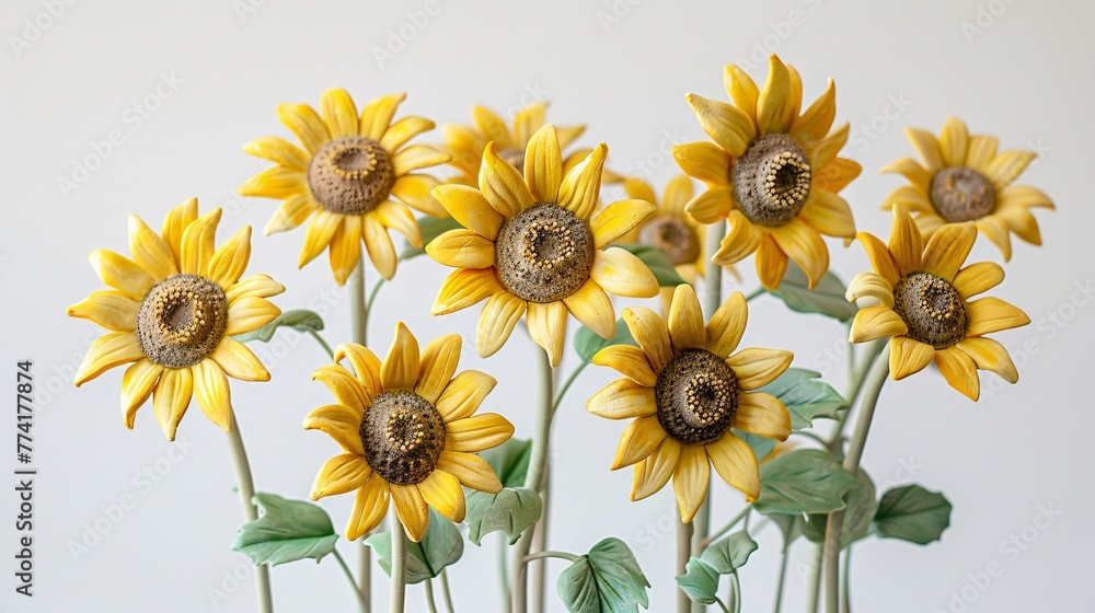 Clay rendered pastel 3D sunflowers vibrant against a white background radiating joy and warmth Clay rendered pastel 3D sunflowers vibrant against a white background radiating joy and warmth