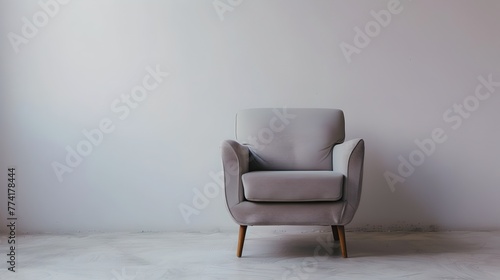 Minimalist Style Interior with Single Armchair, Simple and Elegant Decor. Ideal for Modern Home Design Themes. Image Generated by AI.