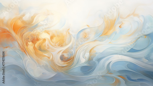 A soothing abstract design with gentle swirls and waves in soft pastel blue and orange, creating a calming and harmonious backdrop Ai Generative
