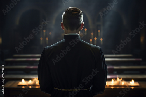 Generative AI picture of blessed priest praying have faith believe in God happiness photo