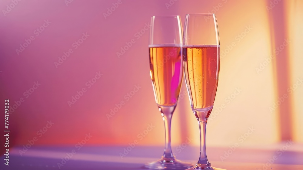 Two glasses of champagne, Valentine's Day concept