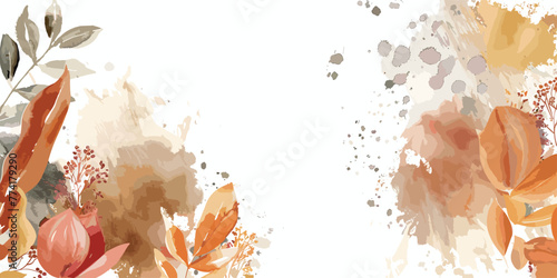 Watercolor Autumn Background with Floral Elements: Botanical Hand Drawings