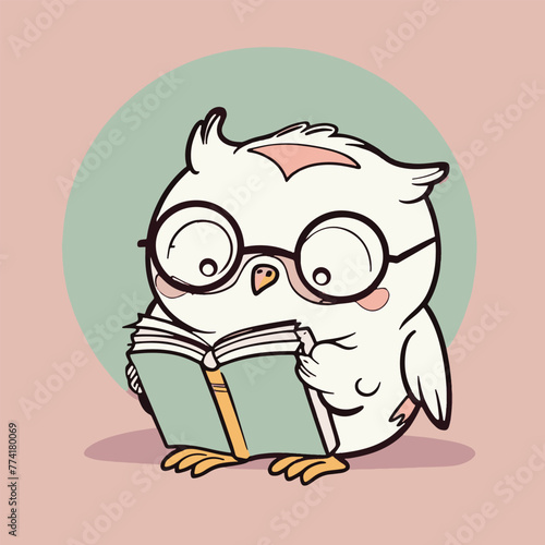 Owl Reading Book: Vector Illustration of Artistic Character Creative Design