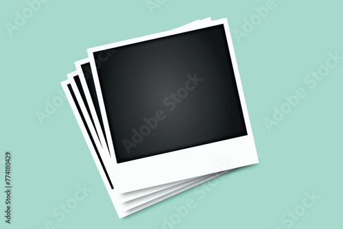 Realistic Polaroid photo frame mockup set. Isolated frame card vintage photography on transparent background. Empty retro snapshot image with white frames. White paper border. Vector illustration.